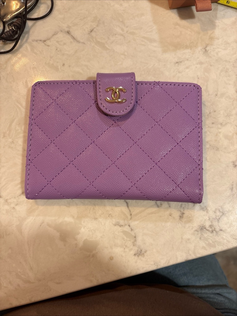 CHANEL Lavender Quilted Leather Wallet with Gold CC Snap
